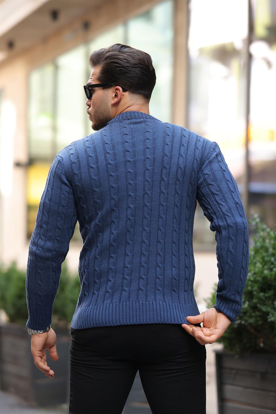 Pull Homme en Tricot avec Motif en Tresse et Col Rond - Justyol