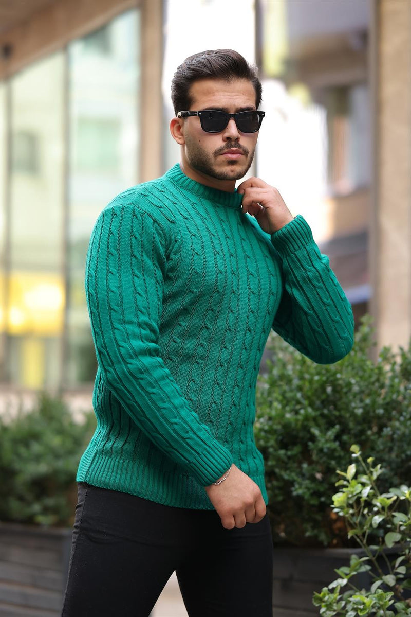 Pull Homme en Maille Torsadée à Col Rond