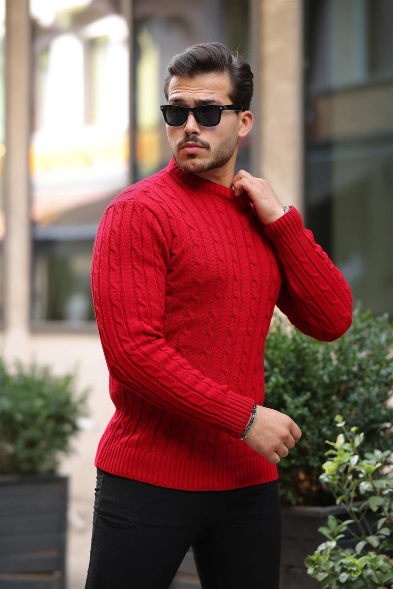 Pull Homme en Maille Torsadée à Col Rond