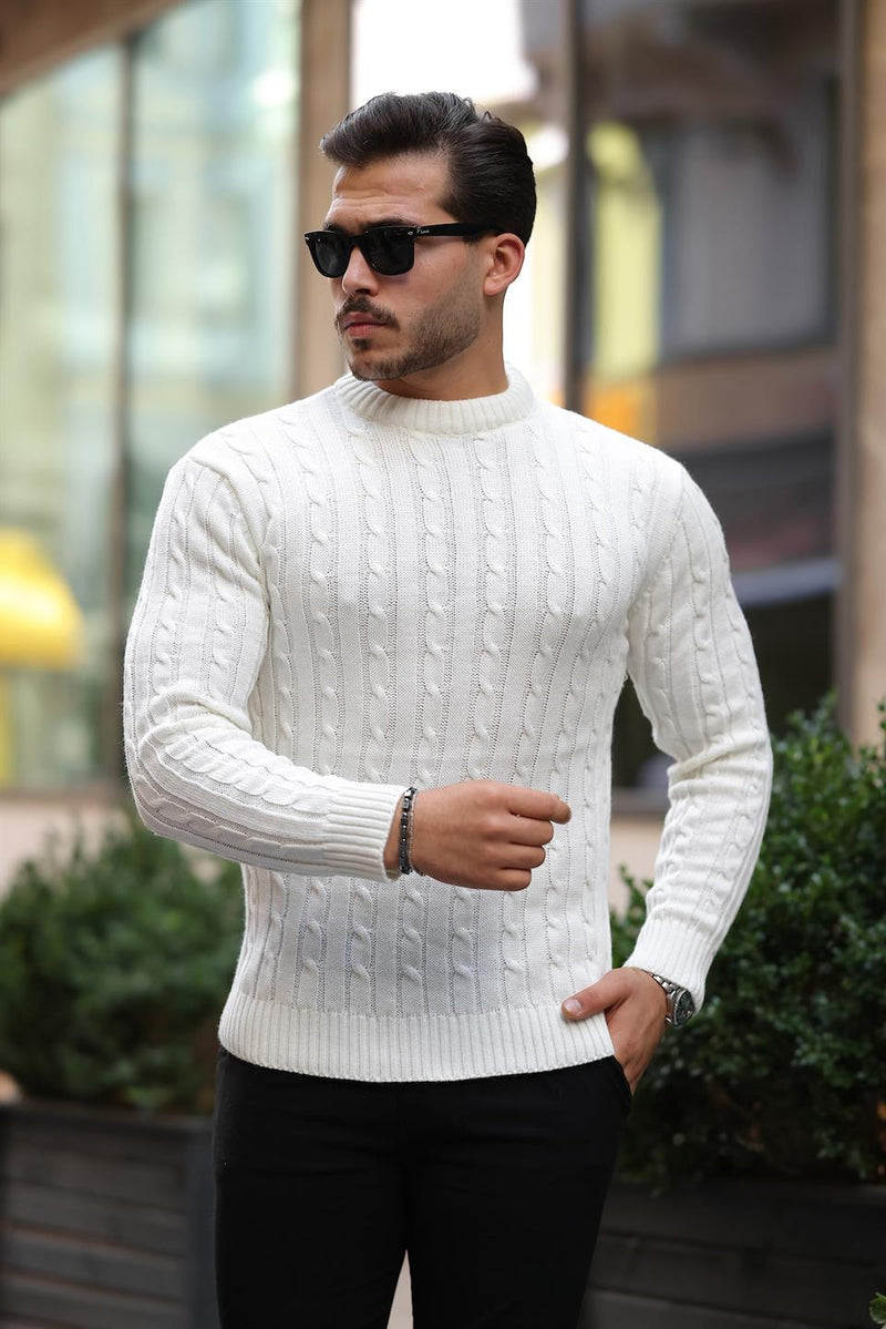 Pull Homme en Maille Torsadée à Col Rond