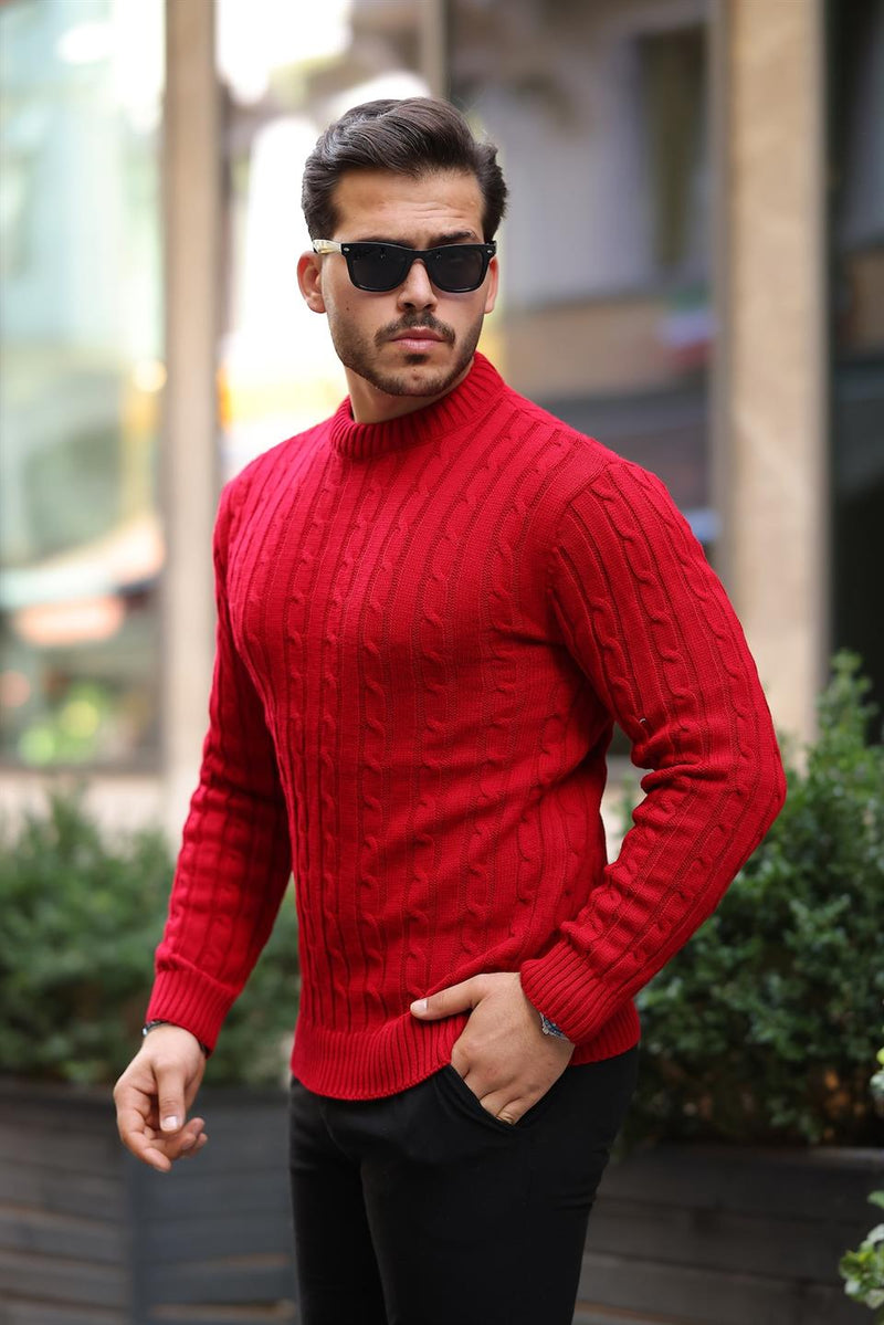 Pull Homme en Maille Torsadée à Col Rond