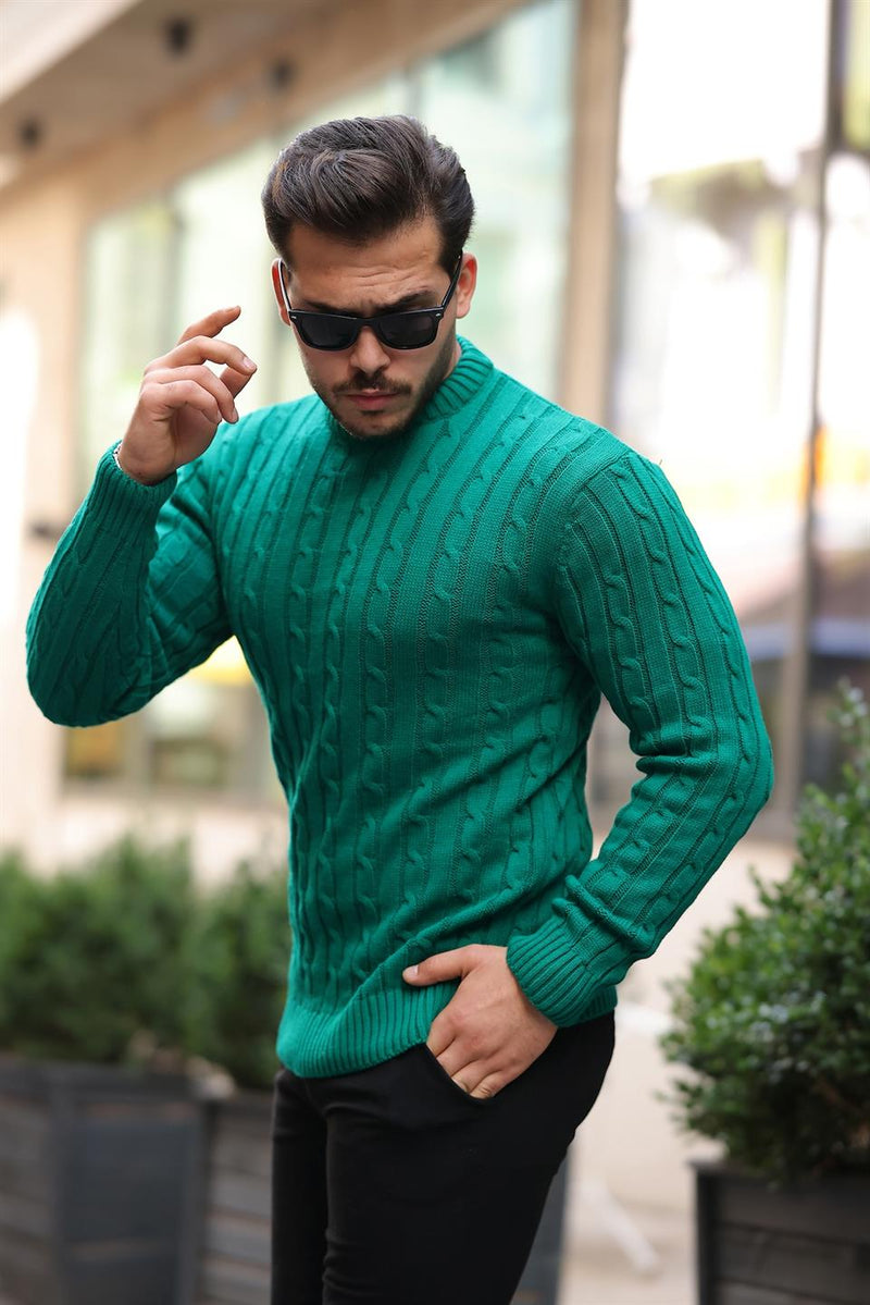 Pull Homme en Maille Torsadée à Col Rond