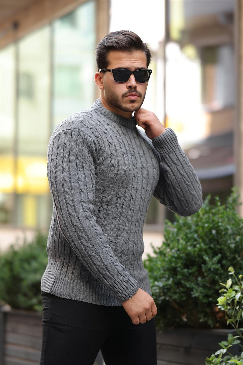 Pull Homme en Maille Torsadée à Col Rond