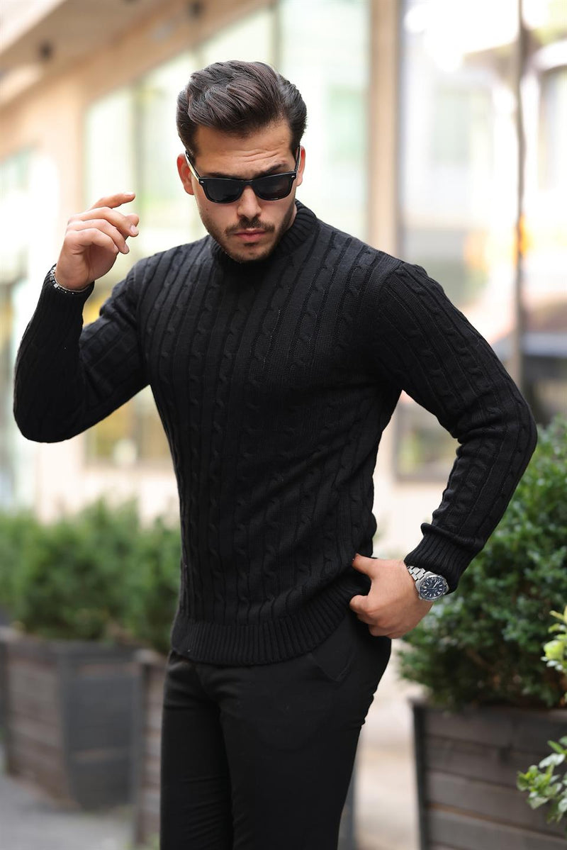 Pull Homme en Maille Torsadée à Col Rond