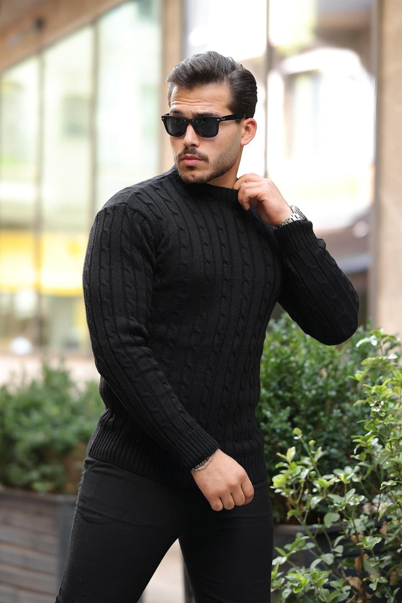 Pull Homme en Maille Torsadée à Col Rond