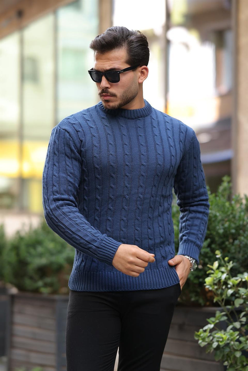 Pull Homme en Maille Torsadée à Col Rond