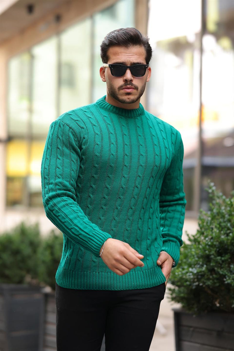 Pull Homme en Maille Torsadée à Col Rond