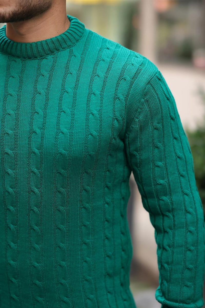 Pull Homme en Maille Torsadée à Col Rond