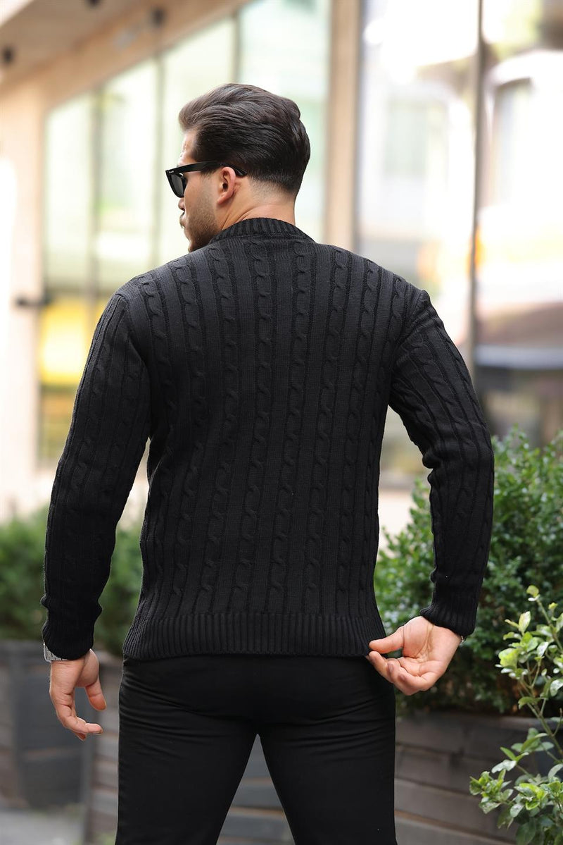 Pull Homme en Maille Torsadée à Col Rond