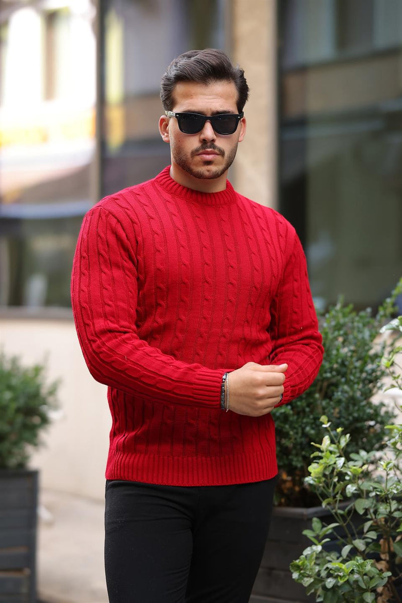 Pull Homme en Maille Torsadée à Col Rond