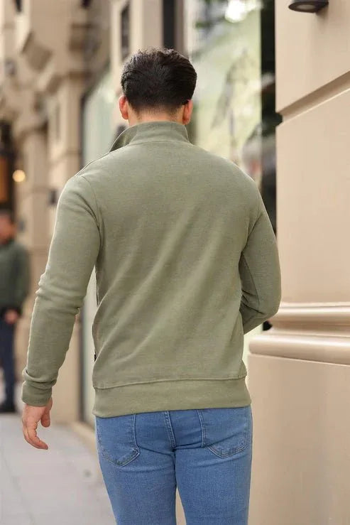 Sweatshirt pour Homme en Tricot Selanik avec Demi-Fermeture Éclair - Justyol