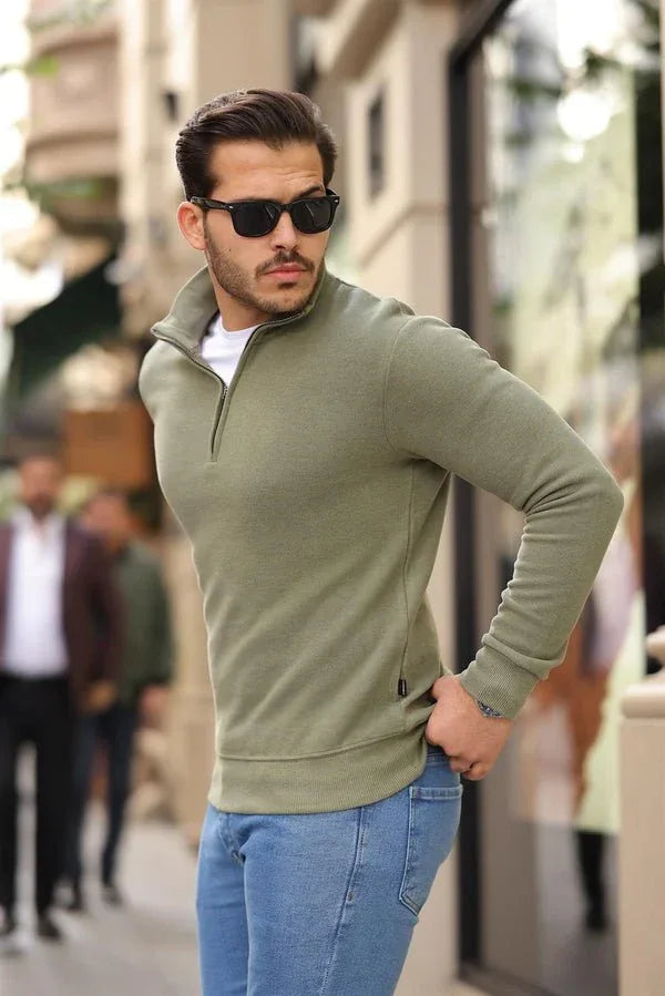 Sweatshirt pour Homme en Tricot Selanik avec Demi-Fermeture Éclair - Justyol