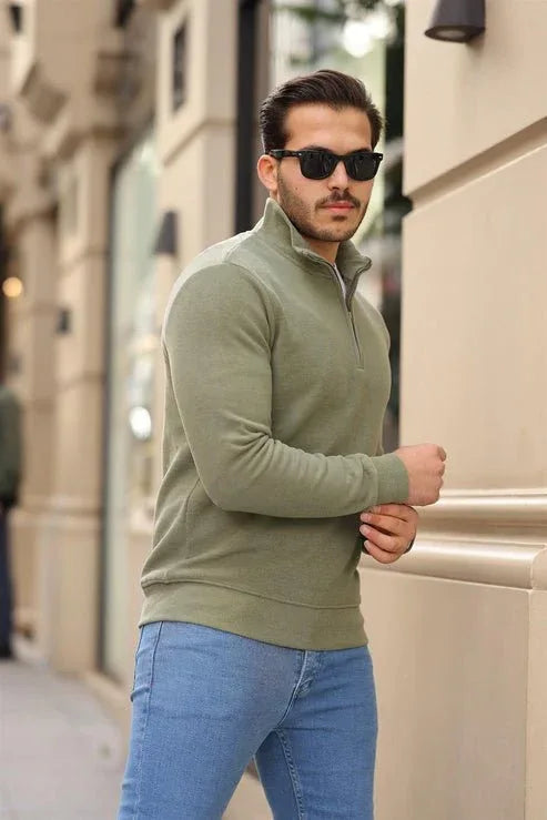 Sweatshirt pour Homme en Tricot Selanik avec Demi-Fermeture Éclair - Justyol