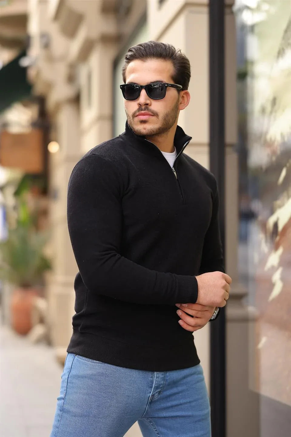 Sweatshirt pour Homme en Tricot Selanik avec Demi-Fermeture Éclair - Justyol