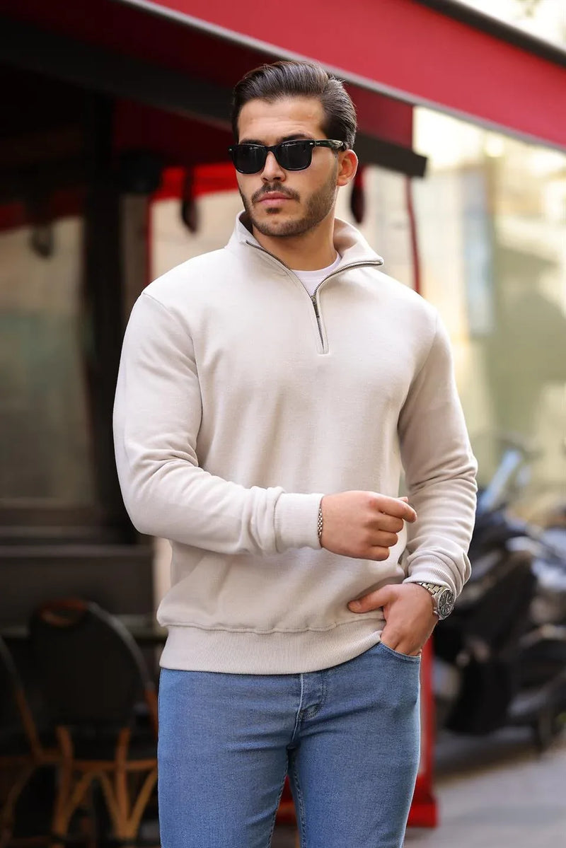 Sweatshirt pour Homme en Tricot Selanik avec Demi-Fermeture Éclair
