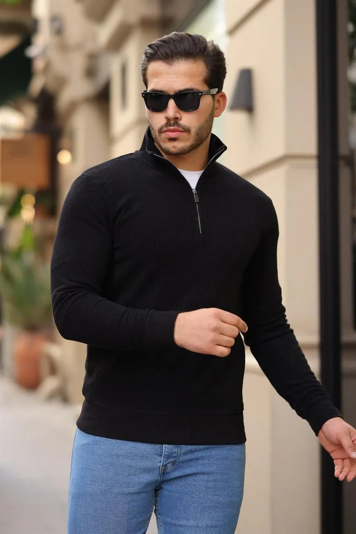 Sweatshirt pour Homme en Tricot Selanik avec Demi-Fermeture Éclair