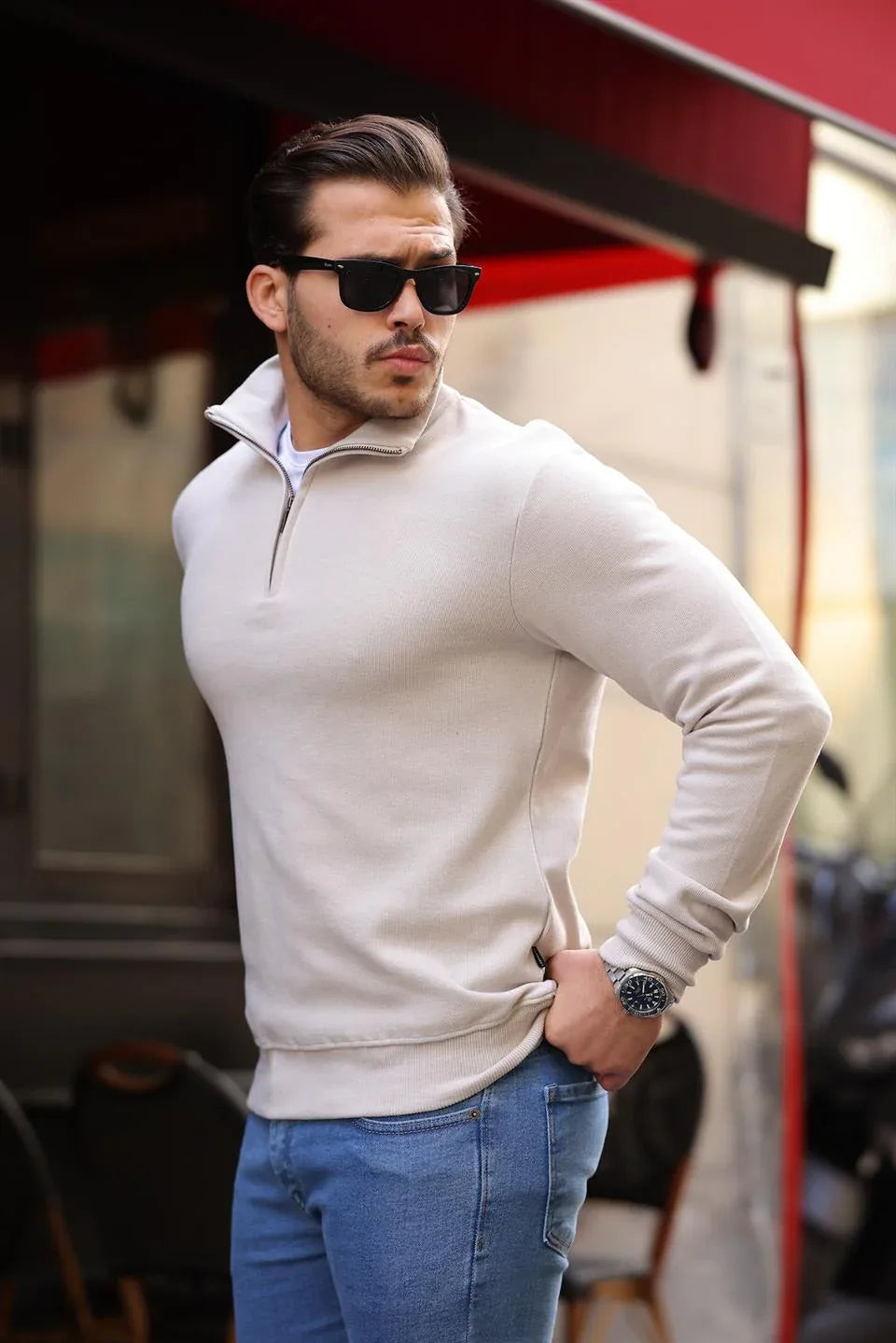 Sweatshirt pour Homme en Tricot Selanik avec Demi-Fermeture Éclair - Justyol
