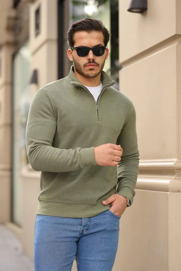 Sweatshirt pour Homme en Tricot Selanik avec Demi-Fermeture Éclair - Justyol