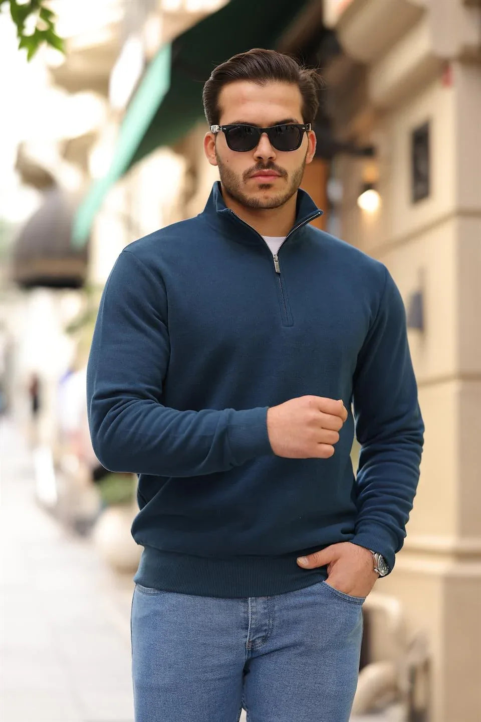 Sweatshirt pour Homme en Tricot Selanik avec Demi-Fermeture Éclair - Justyol