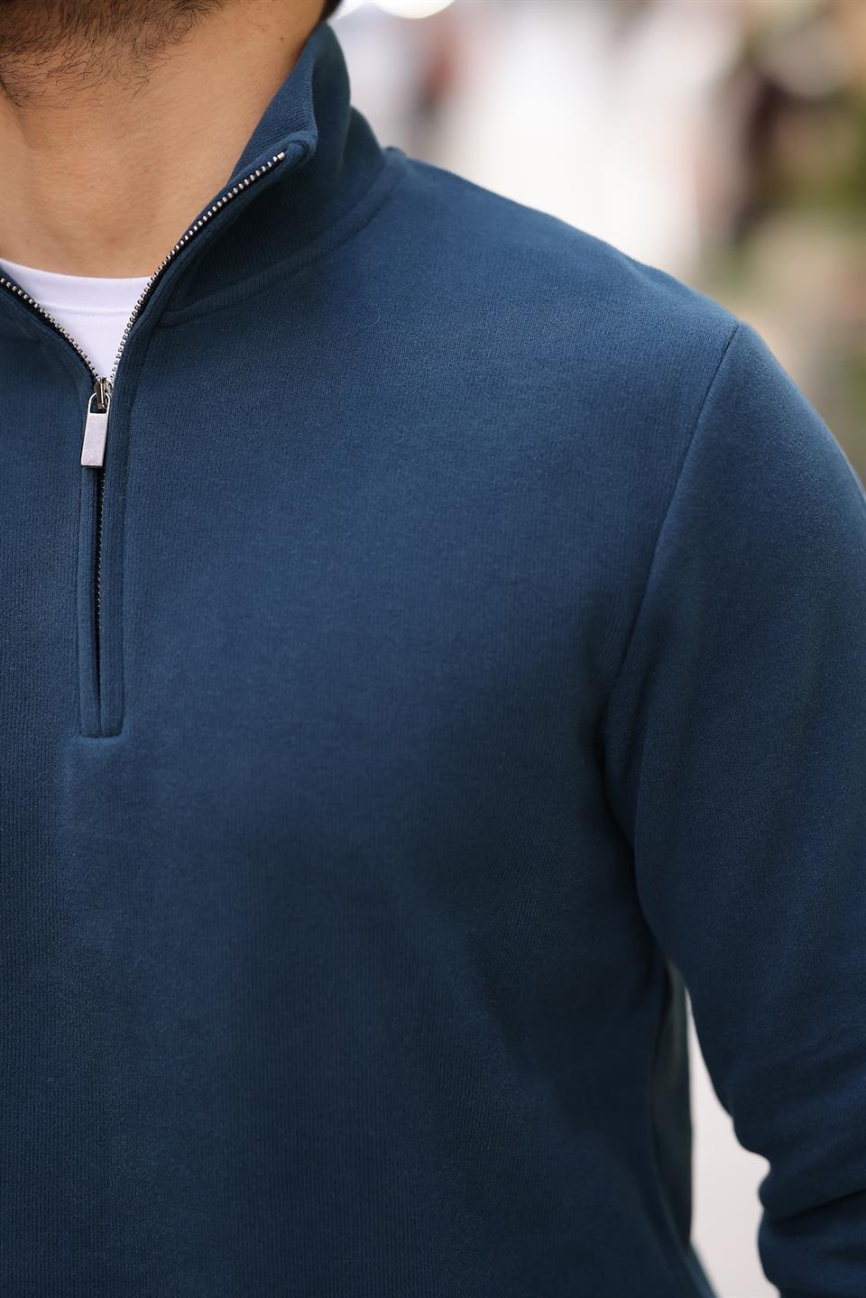 Sweatshirt pour Homme en Tricot Selanik avec Demi-Fermeture Éclair - Justyol