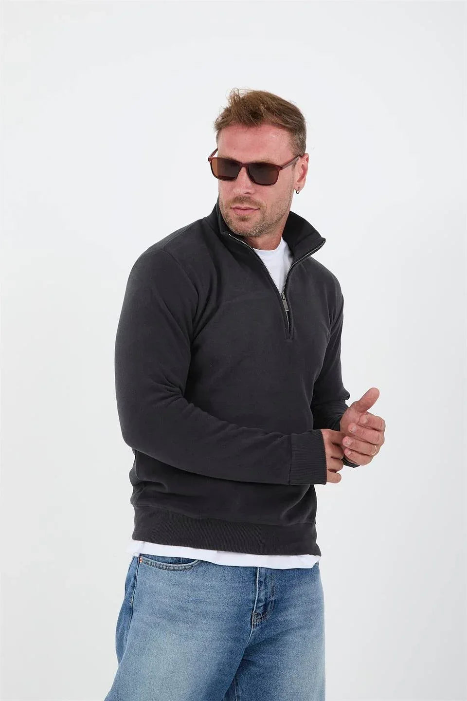 Sweatshirt pour Homme en Tricot Selanik avec Demi-Fermeture Éclair - Justyol