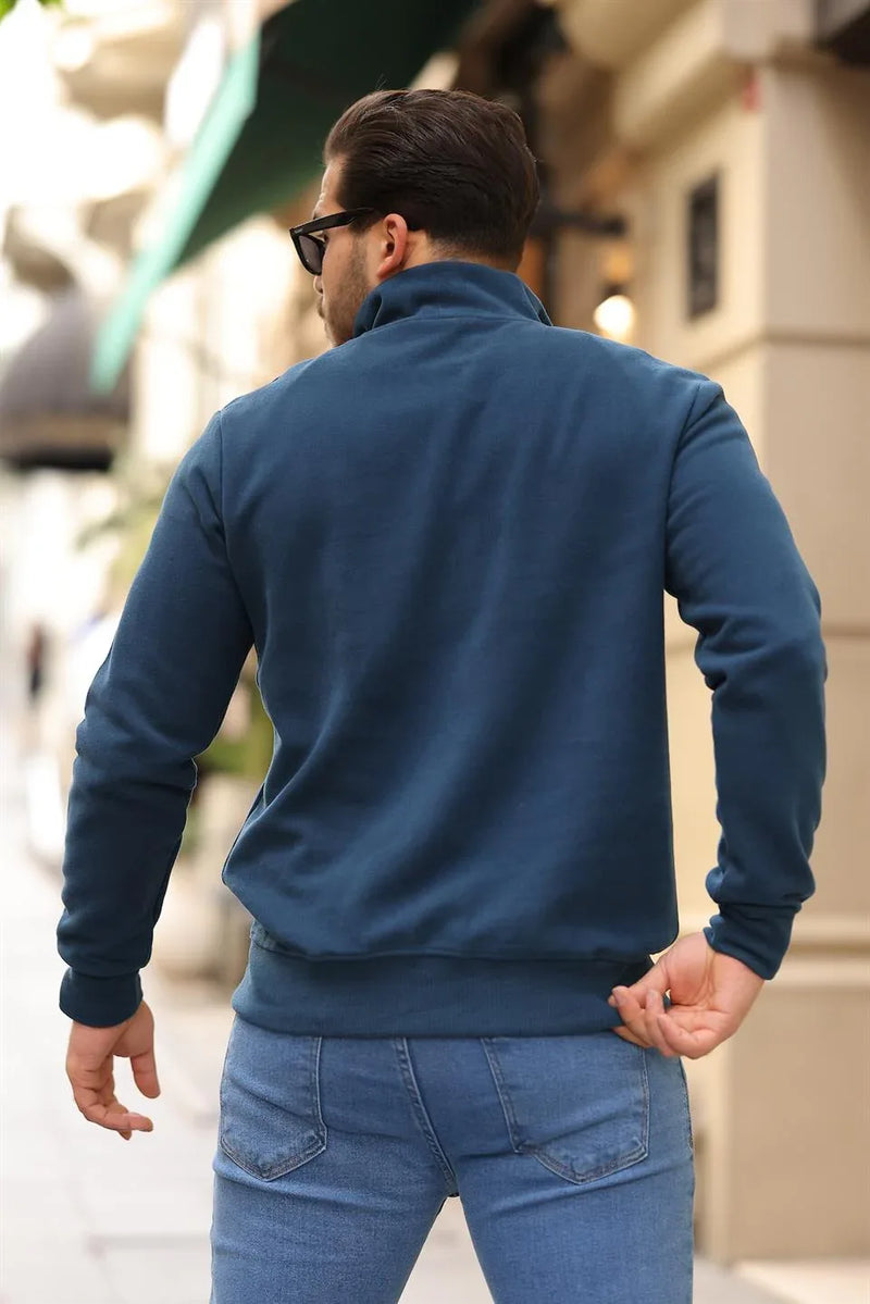 Sweatshirt pour Homme en Tricot Selanik avec Demi-Fermeture Éclair
