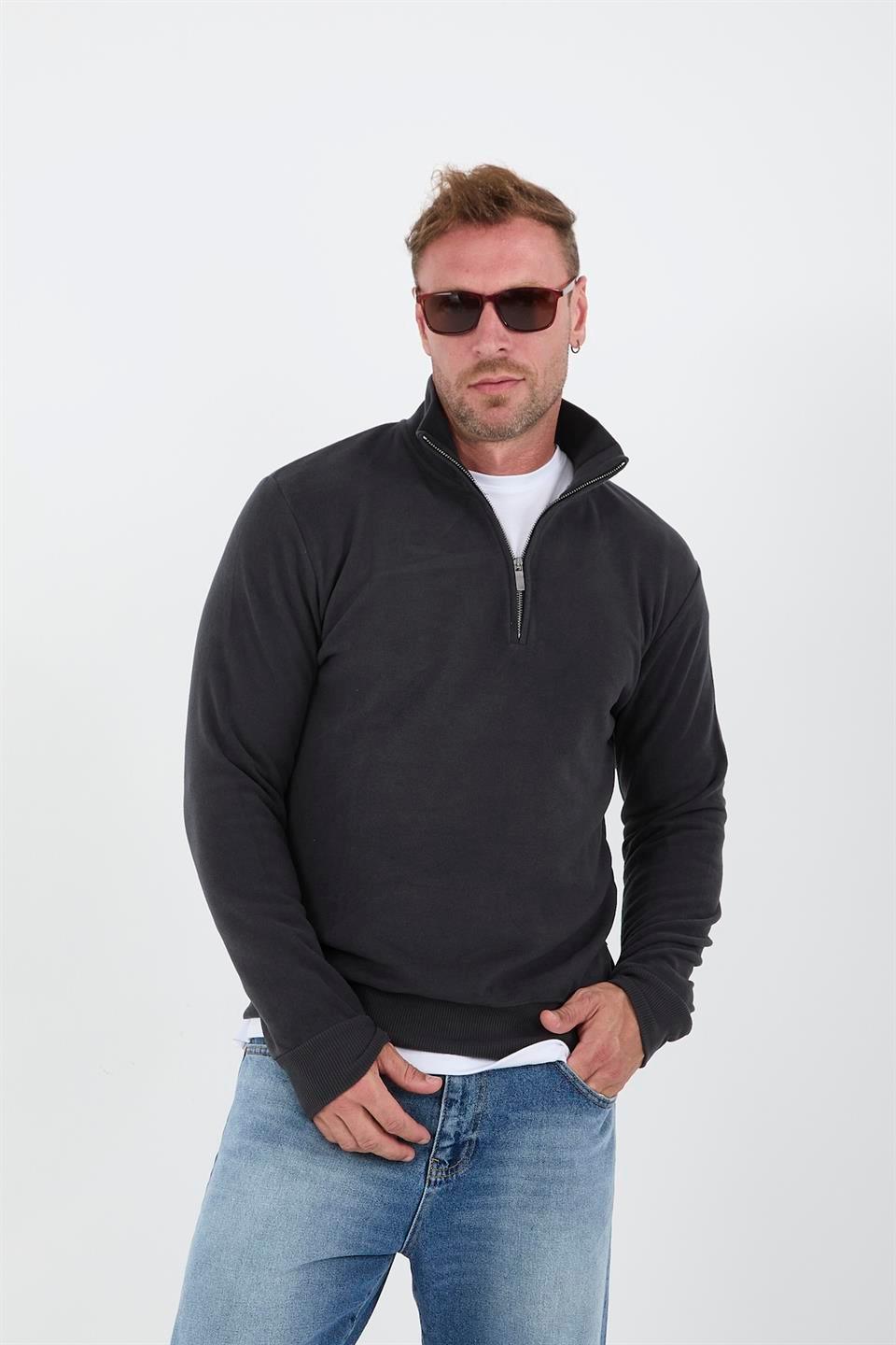 Sweatshirt pour Homme en Tricot Selanik avec Demi-Fermeture Éclair - Justyol