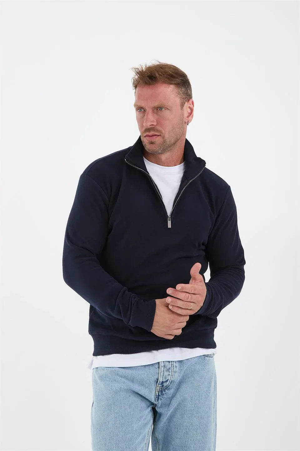 Sweatshirt pour Homme en Tricot Selanik avec Demi-Fermeture Éclair - Justyol