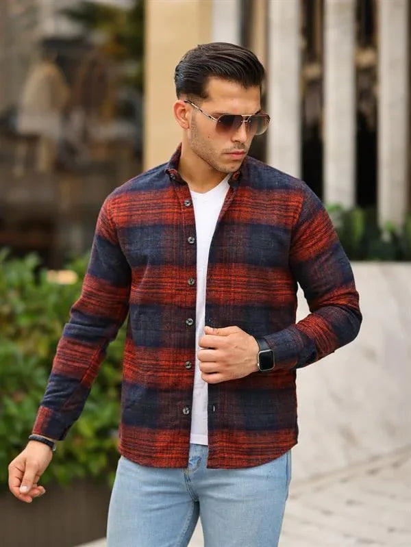 Chemise homme bûcheron rayée coupe fit en coton tricoté - Justyol