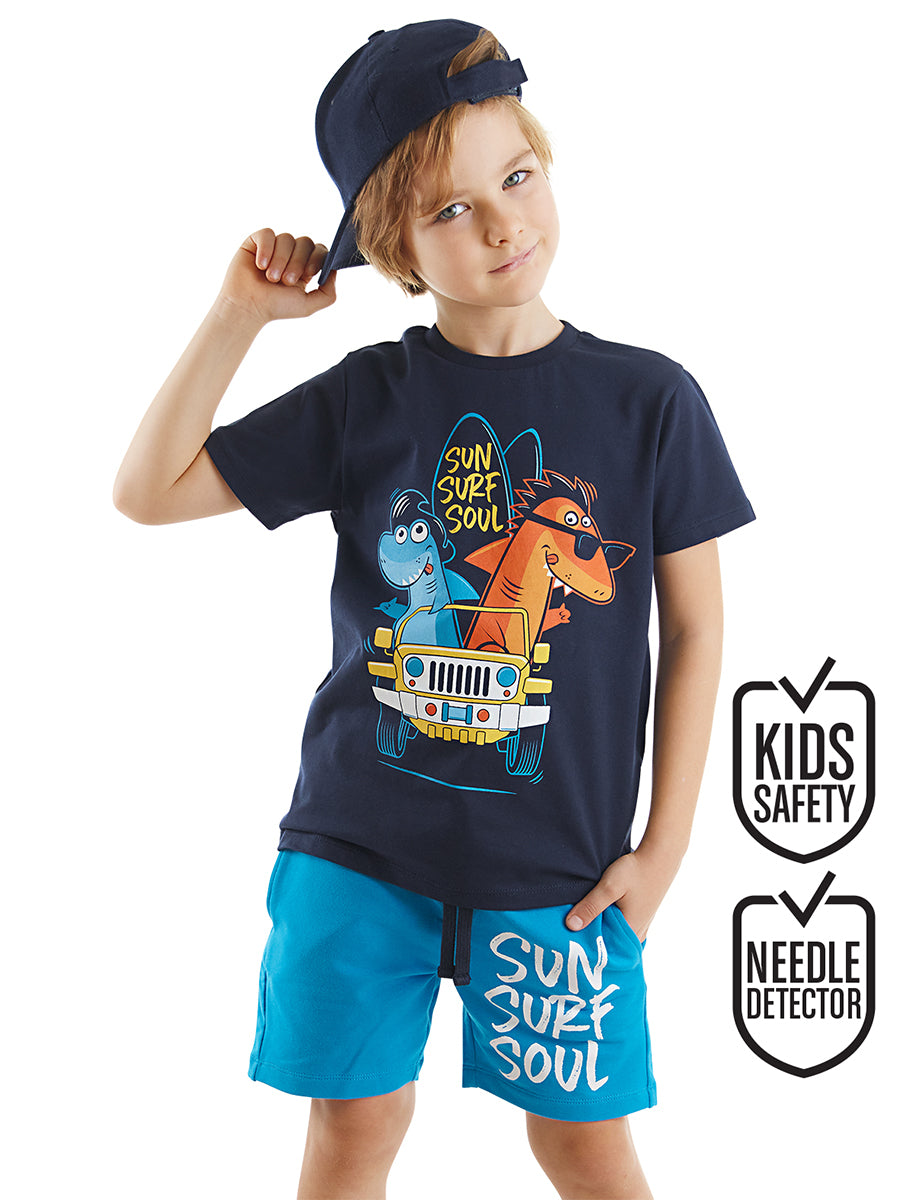 Ensemble garçon 2 pièces t-shirt imprimé requin et short en coton – Confort et style fun
