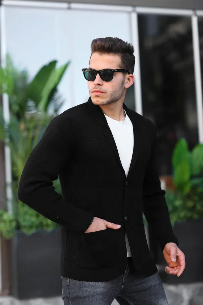 Veste tricot homme gris anthracite à poches coupe ajustée-21099 - Justyol