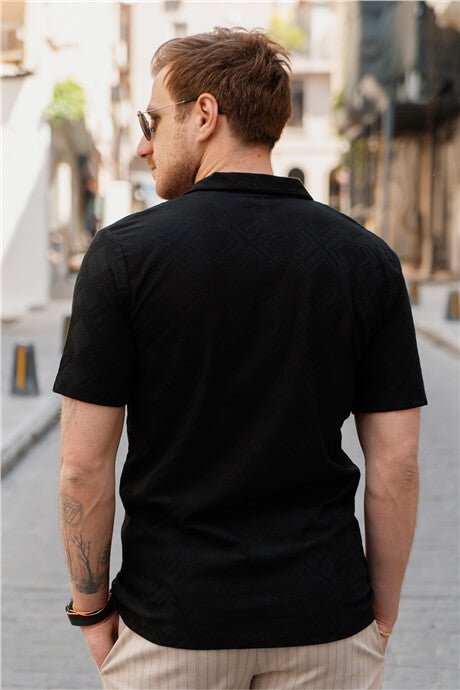 Chemise Homme Manches Courtes à Motif Jacquard – Coupe Relaxed