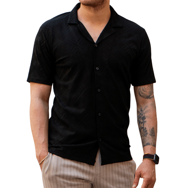 Chemise Homme Manches Courtes à Motif Jacquard – Coupe Relaxed
