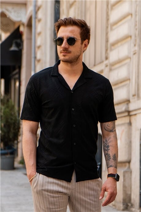 Chemise Homme Manches Courtes à Motif Jacquard – Coupe Relaxed