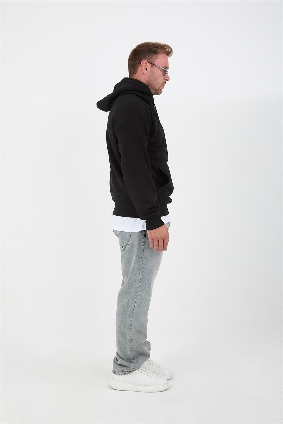 erkek oversize kapüşonlu kanguru cepli sweatshirt - Justyol
