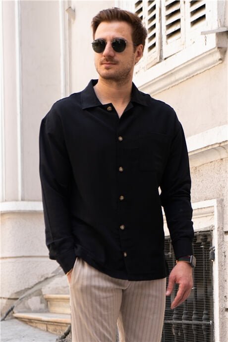 Chemise noire oversize homme manches longues confort