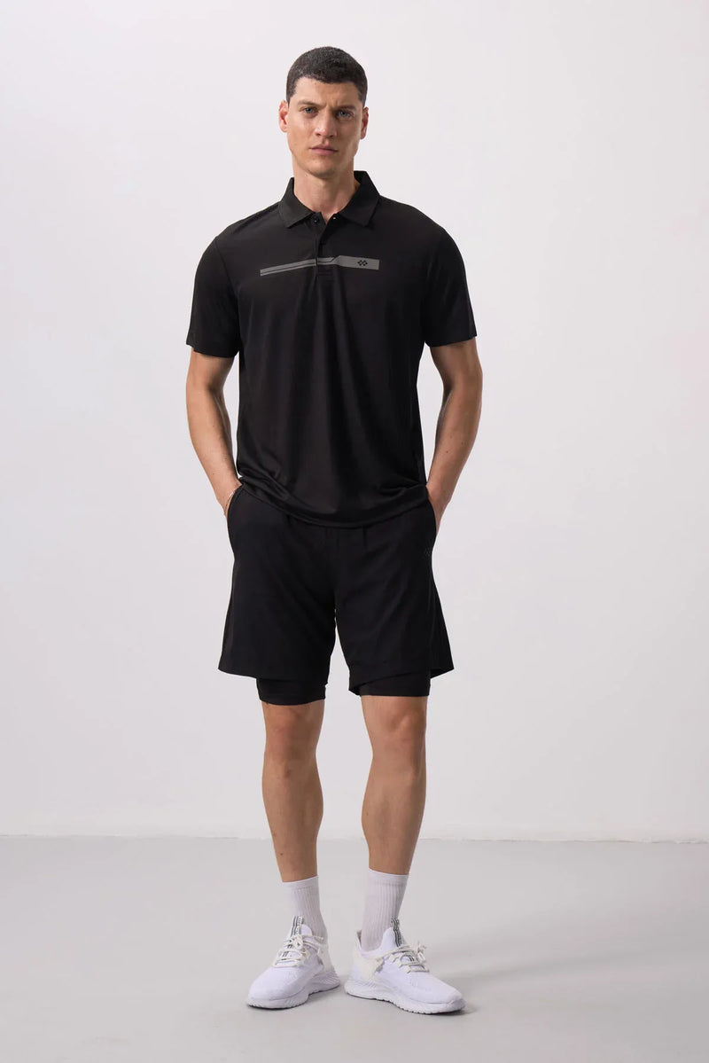 Short pour homme en polyester doux avec taille élastique et insert en leggings - 81287