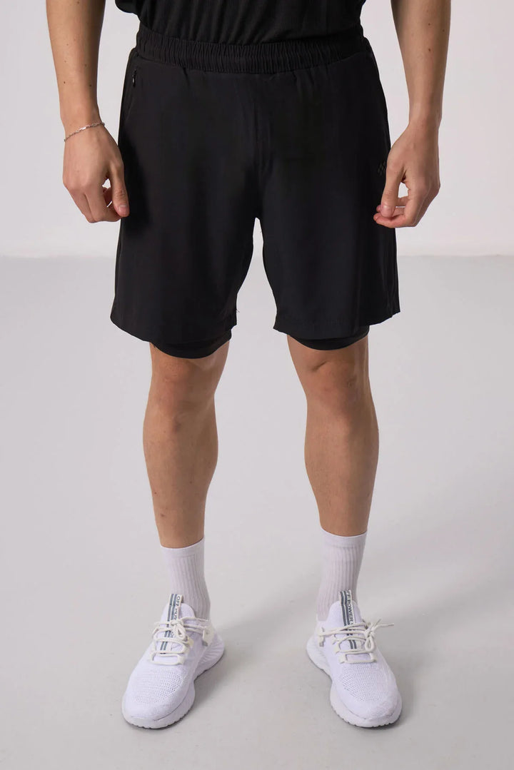 Short pour homme en polyester doux avec taille élastique et insert en leggings - 81287