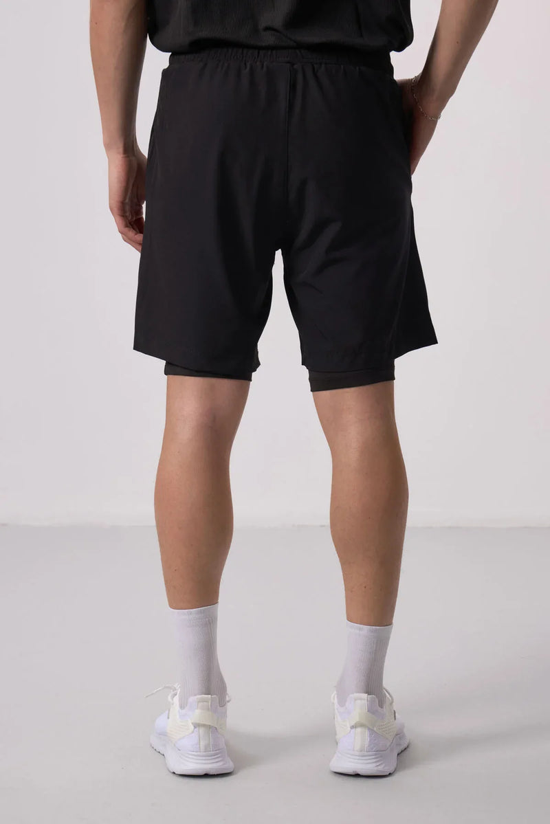 Short pour homme en polyester doux avec taille élastique et insert en leggings - 81287