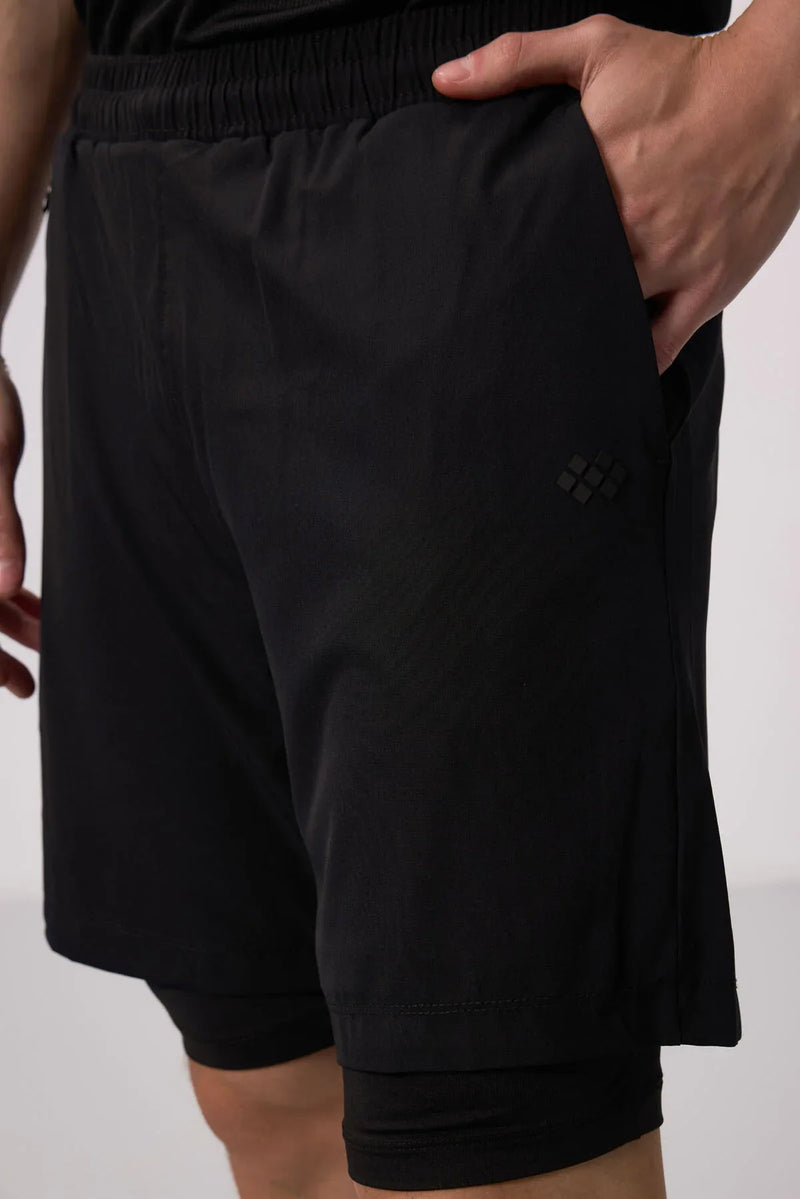 Short pour homme en polyester doux avec taille élastique et insert en leggings - 81287