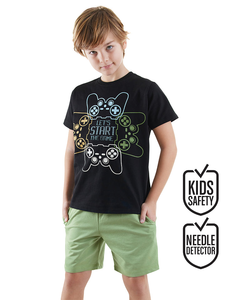 Ensemble garçon 2 pièces t-shirt imprimé gaming et short – Confort 100% coton