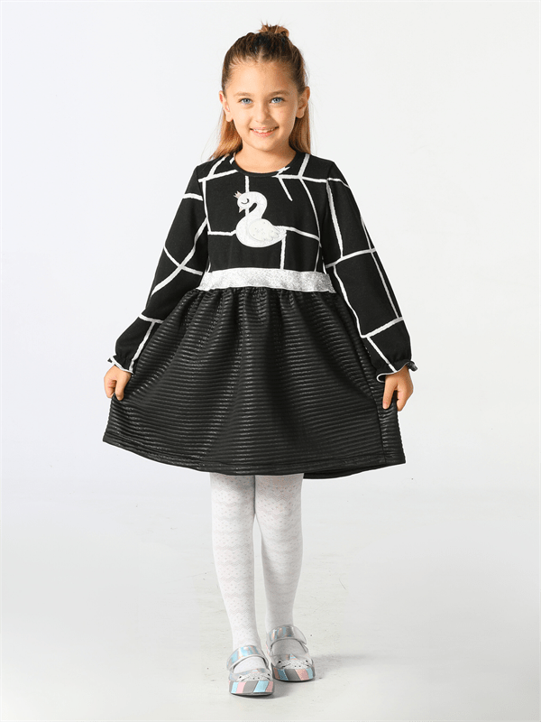 Robe pour fille avec motif jacquard et applique de cygne
