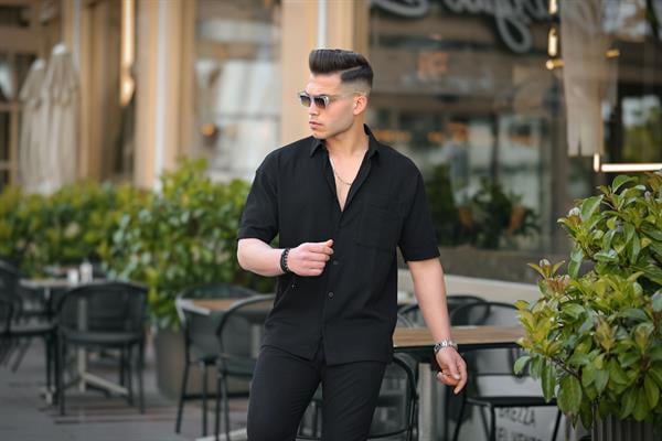 chemise polaire homme noire à poche coton