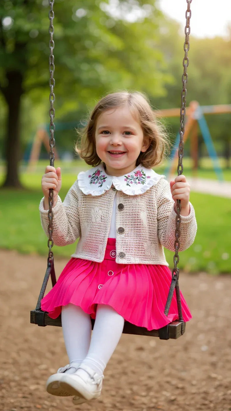 Tenue Élégante 3 Pièces pour Fille - Jupe Chic, Blouse Blanche et Veste Tricotée - Justyol