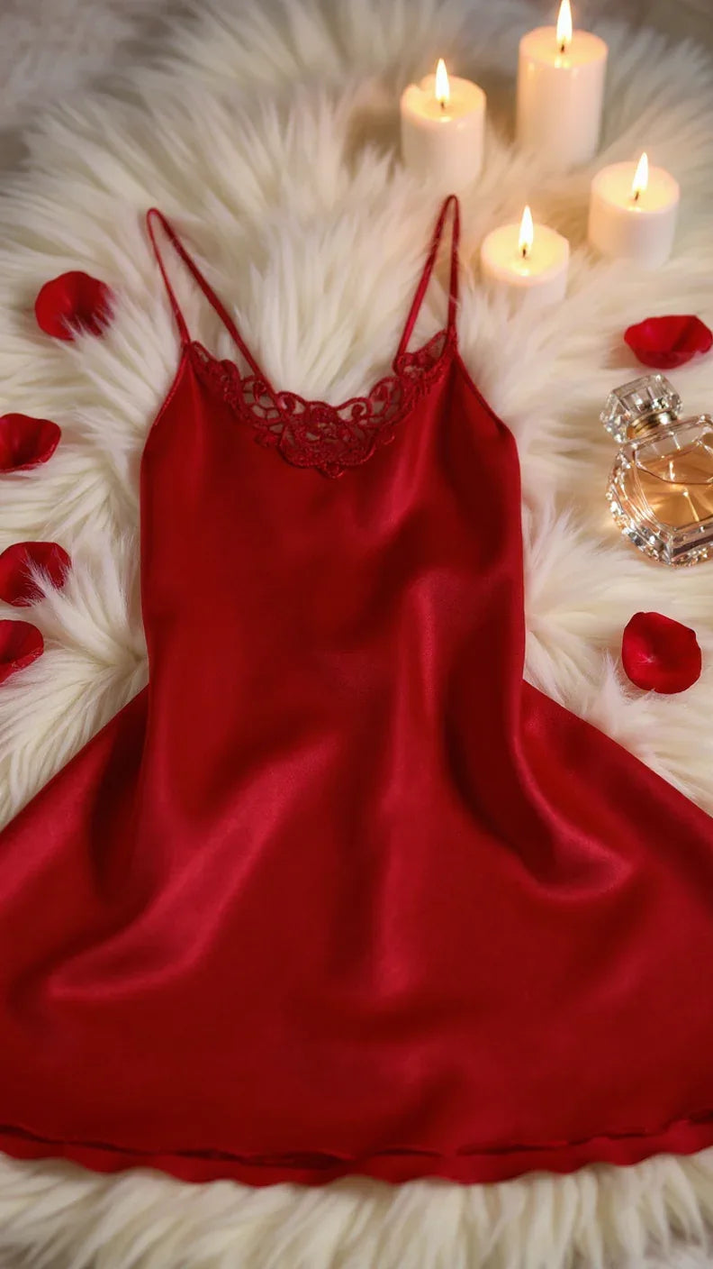 Nuisette 112 -Nuisette en satin avec dentelle douce pour femme - Justyol