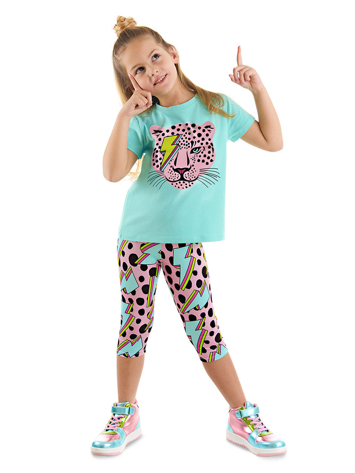 Ensemble Fille 2 Pièces T-shirt & Legging Imprimé Léopard et Motif Éclair