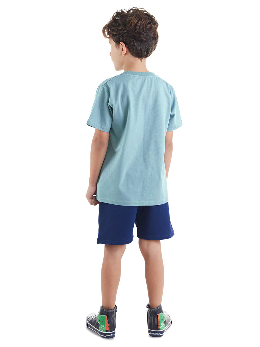 Ensemble garçon 2 pièces t-shirt imprimé tigre et short – Confort et style urbain
