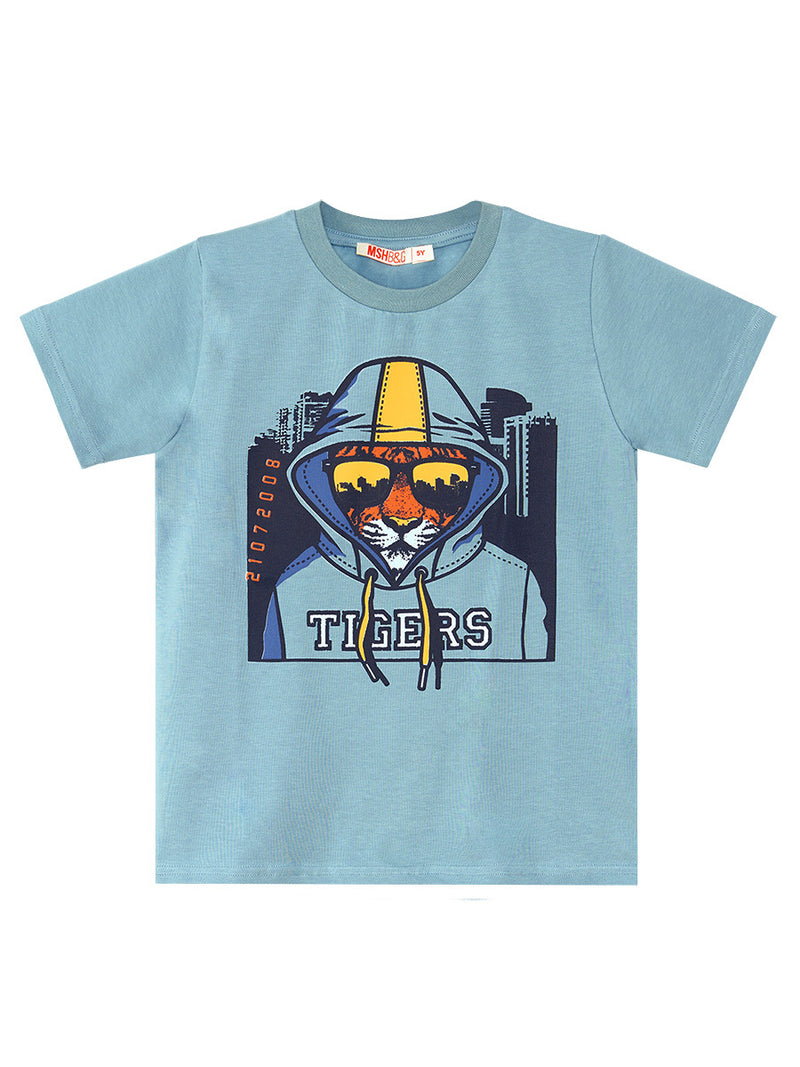 Ensemble garçon 2 pièces t-shirt imprimé tigre et short – Confort et style urbain