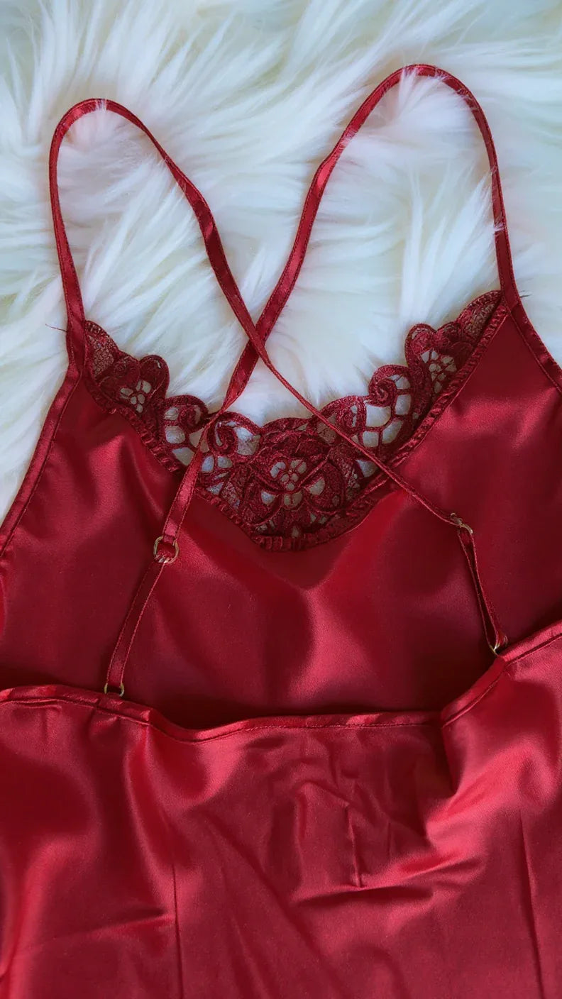 Nuisette 112 -Nuisette en satin avec dentelle douce pour femme - Justyol