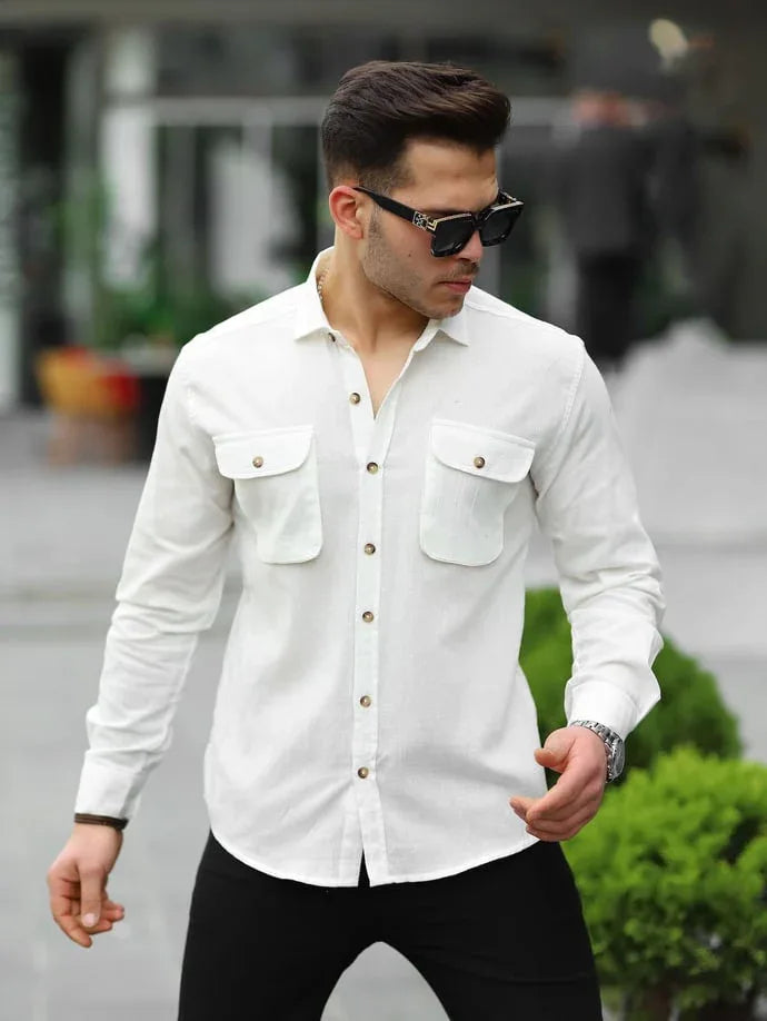 Chemise Homme en Tissu Léger avec Poches Utilitaires